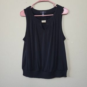 Alfani‎ Women's L Petite Sleeveless Black Blouse Gold Beaded Keyhole Tank